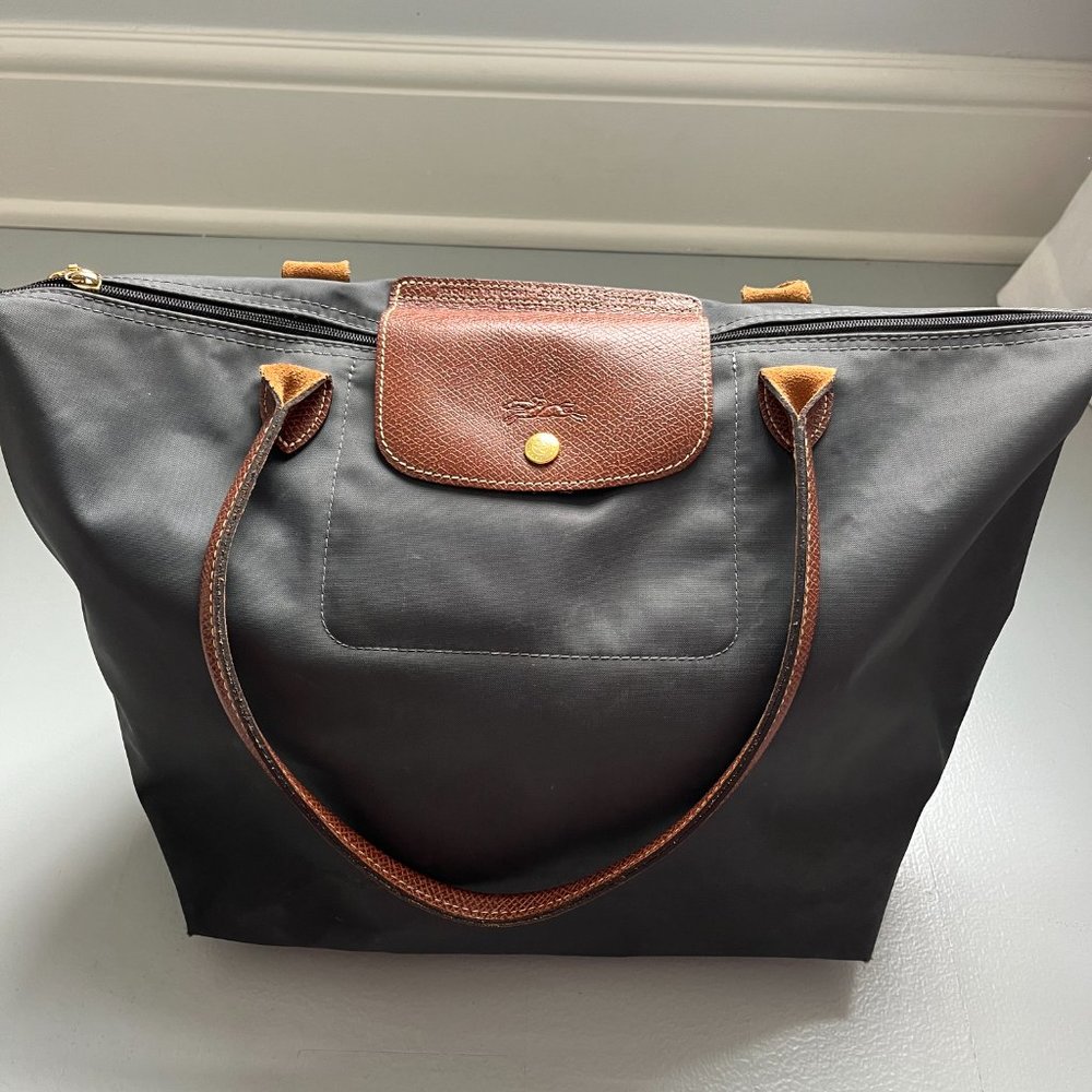 Longchamp Le Pliage Gunmetal Tote